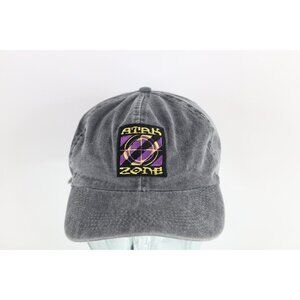 Vintage 90s Cooper Hockey Spell Out Atak Zone Stonewash Dad Hat Cap Gray Cotton